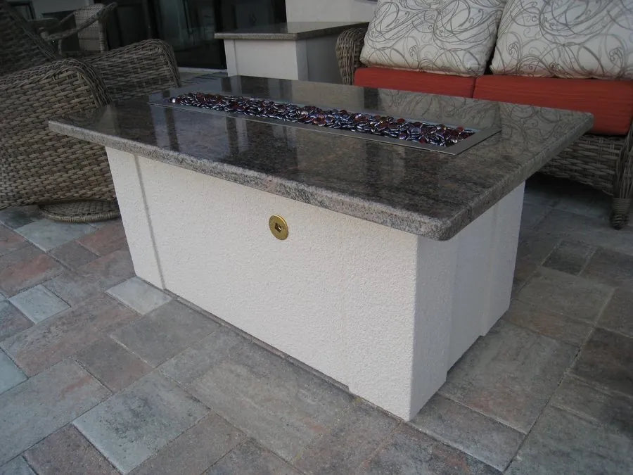 Linear burner fire table with granite top